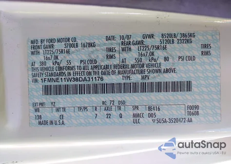 2008 Ford E-150 Xl/Xlt z USA, uszkodzony, nr VIN 1FMNE11W38DA31176